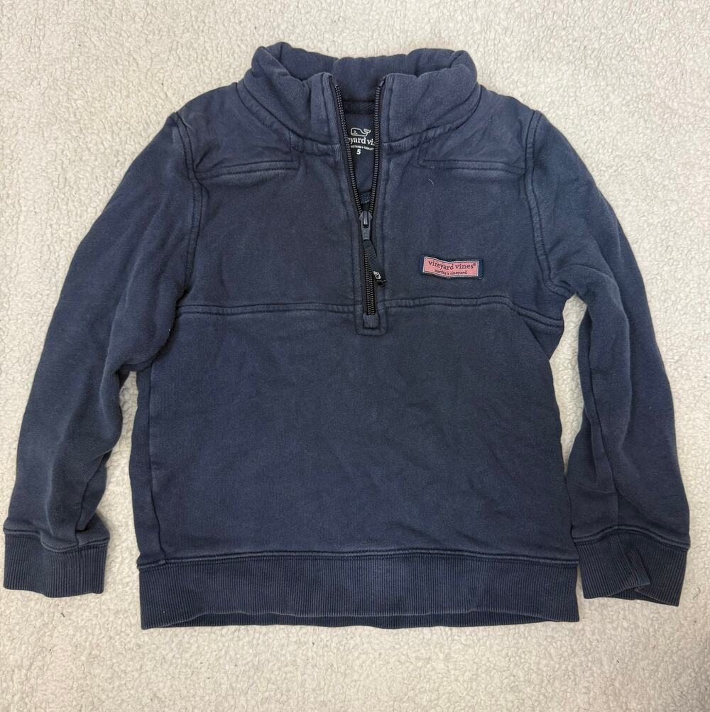 Vineyard Vines Navy Blue Kids Boys Shep Shirt 1/4 Zip Pullover Sweatshirt 5 5T